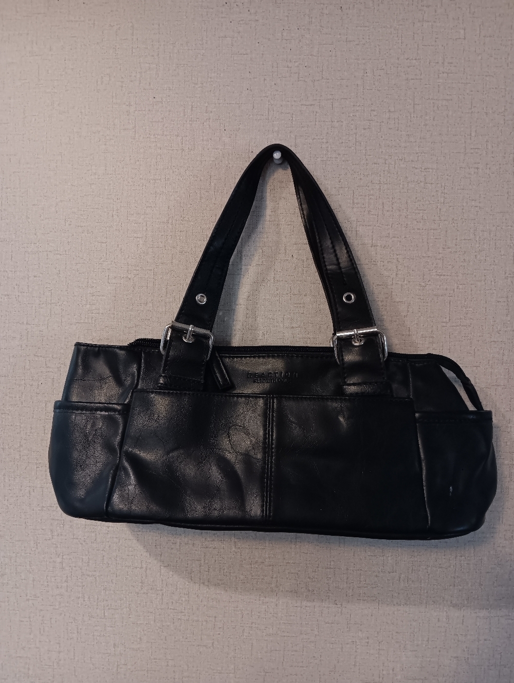 Y2k Kenneth Cole Black Leather Shoulder Bag - Timeless Women's Cute - Picture 1 of 4